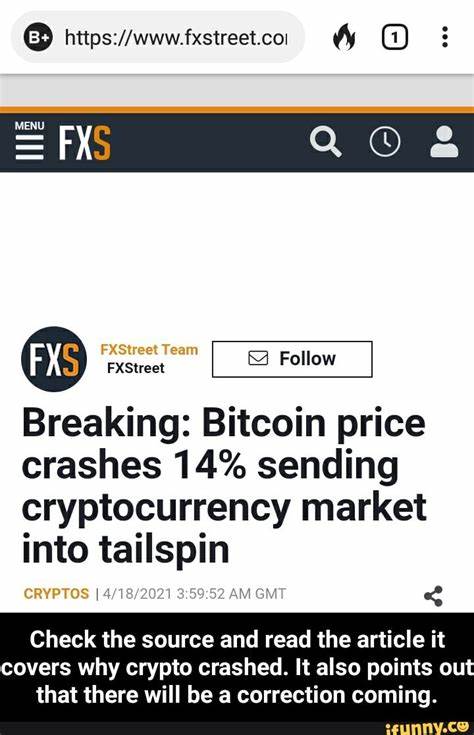 Breaking: Bitcoin price crashes 14% sending cryptocurrency market into tailspin - FXStreet